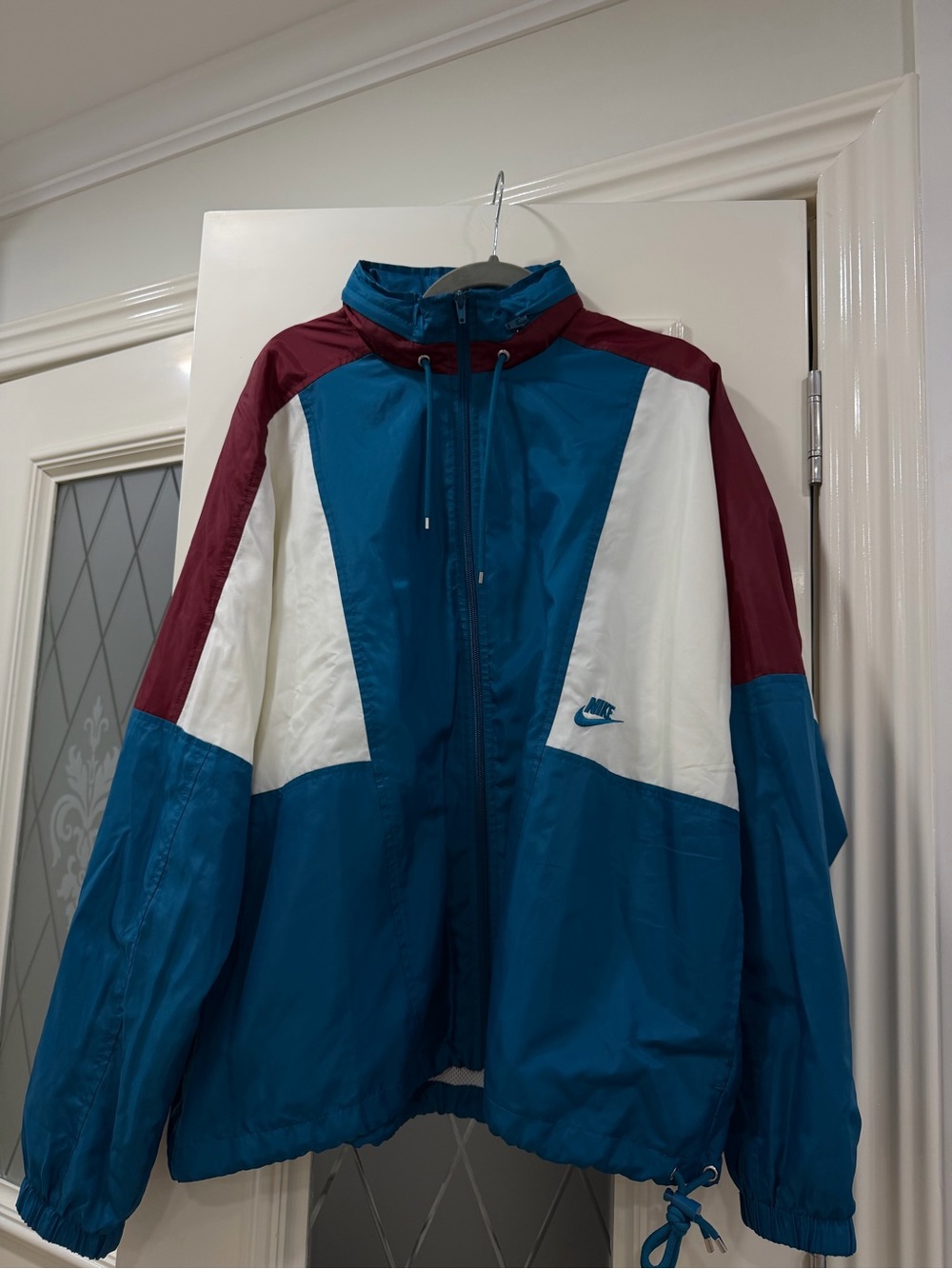 Nike Men's Teal, White & Burgundy Colorblock Windbreaker Jacket